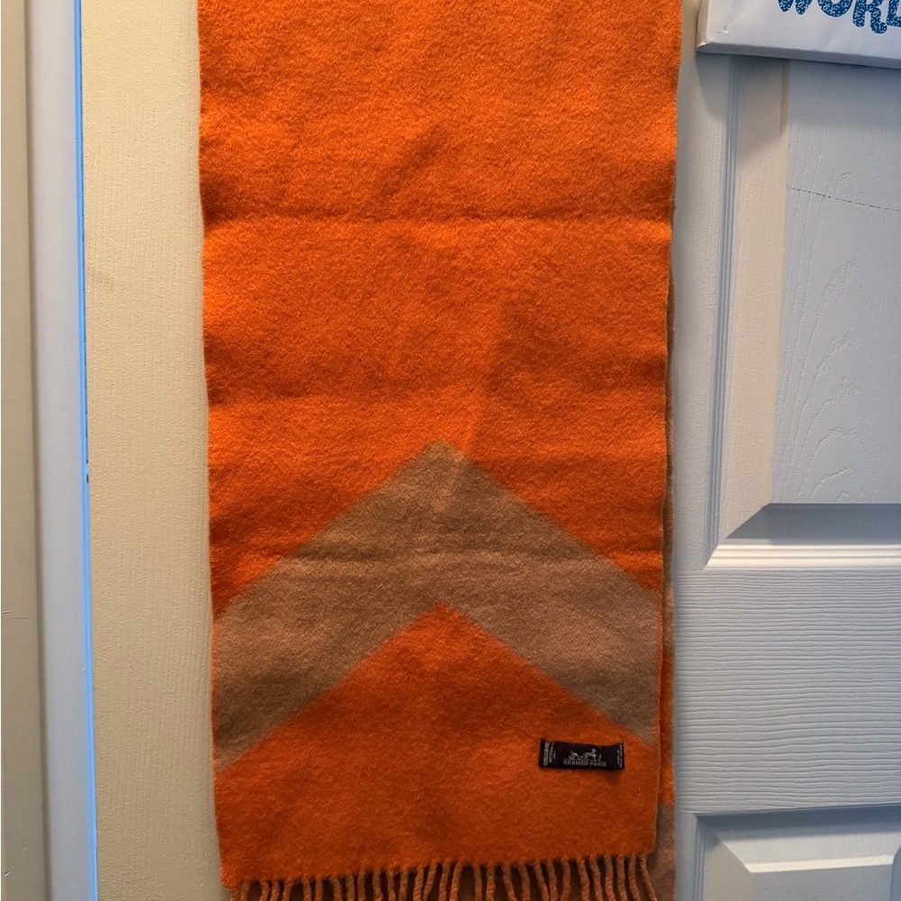 Hermes Orange and Tan Chevron Wool Scarf